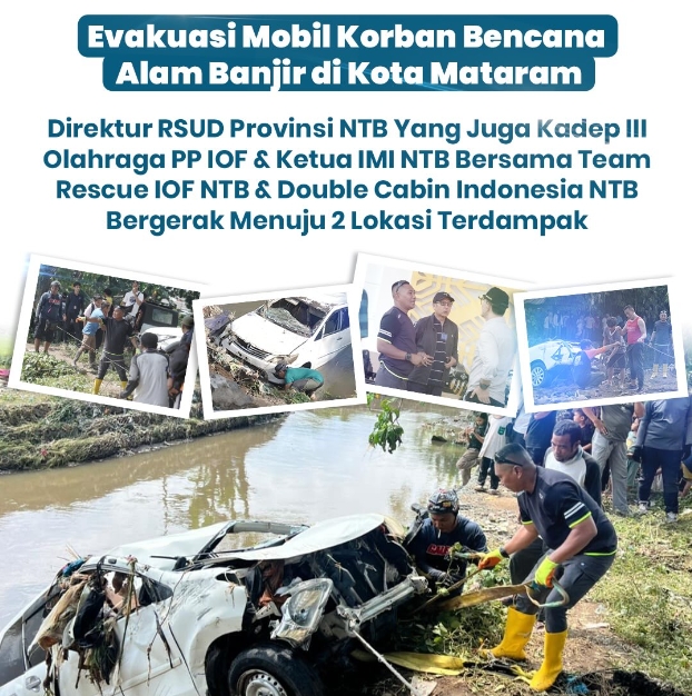 Evakuasi Mobil Korban Bencana Alam Banjir di Kota Mataram