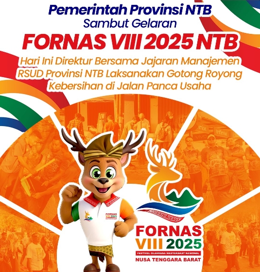 Pemerintah Provinsi NTB Sambut Gelaran FORNAS VII Tahun 2025 NTB dengan Melaksanakan Gotong Royong Kebersihan di Jalan Panca Usaha