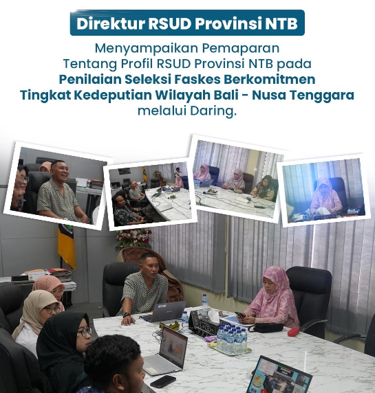 Direktur RSUD Provinsi NTB Menyampaikan Pemaparan tentang Profil RSUD Provinsi NTB pada Penilaian Seleksi Faskes Berkomitmen Tingkat Kedeputian Bali - Nusa Tenggara Melalui Daring